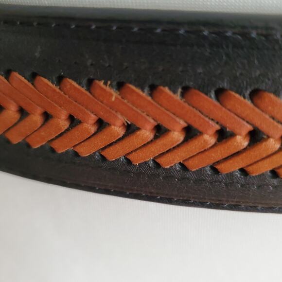 Ariat Brown Black Western Leather Belt Braided Two Tone 32 Silver Tooled Buckle - Picture 4 of 13